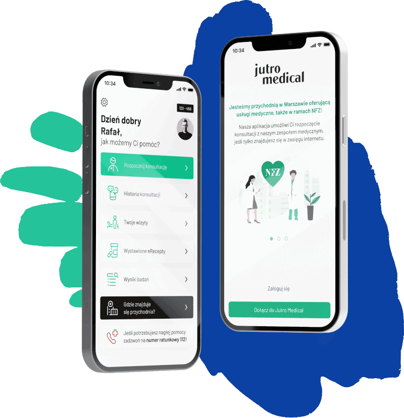Telefon z aplikacją Jutro Medical na ekranie