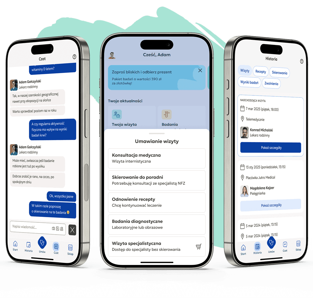 Telefon z aplikacją Jutro Medical na ekranie
